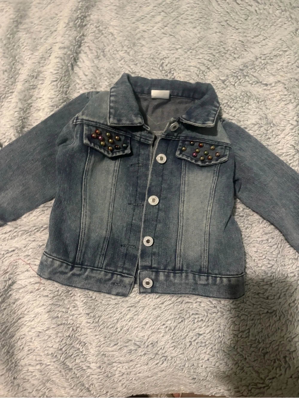 Denim Kids' Jacket with Sequin Flip Heart - Blue sim 2t